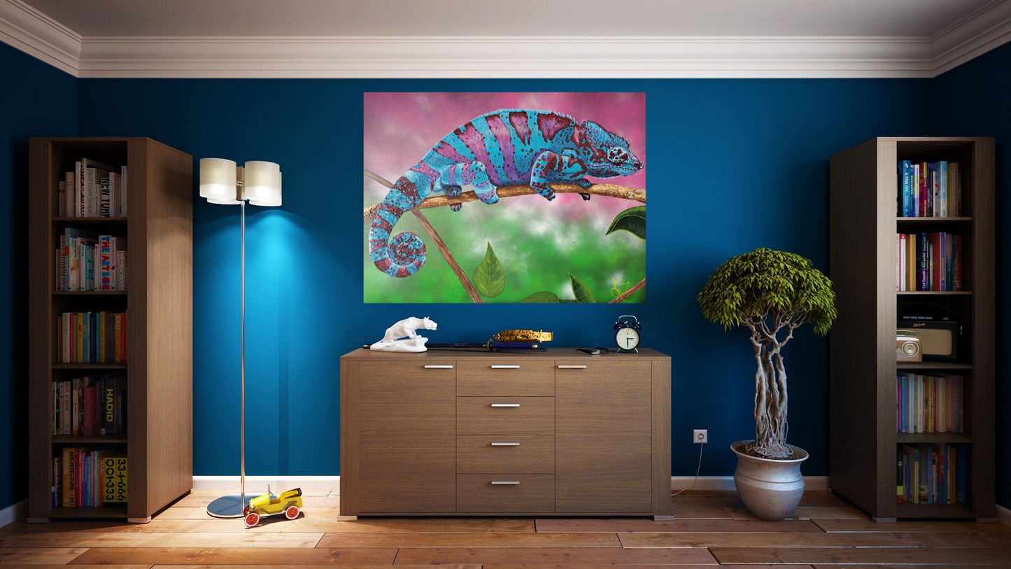 Kamilion – Un caméléon en 3D aux couleurs vibrantes sur toile 40" x 30"