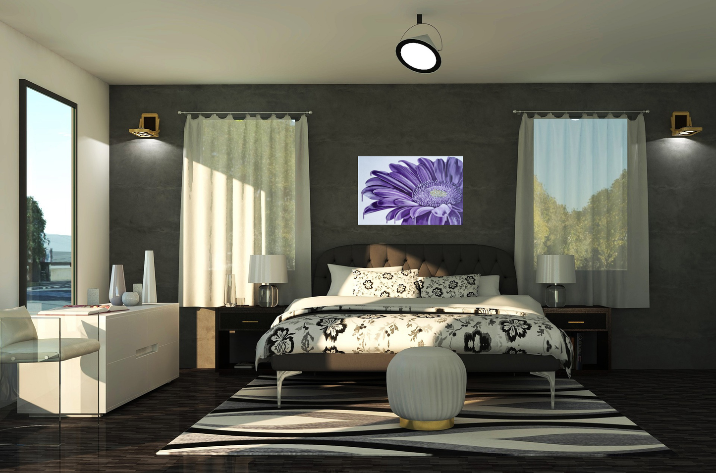 Gerbera violet – Fleur envoûtante et éclats oniriques sur toile