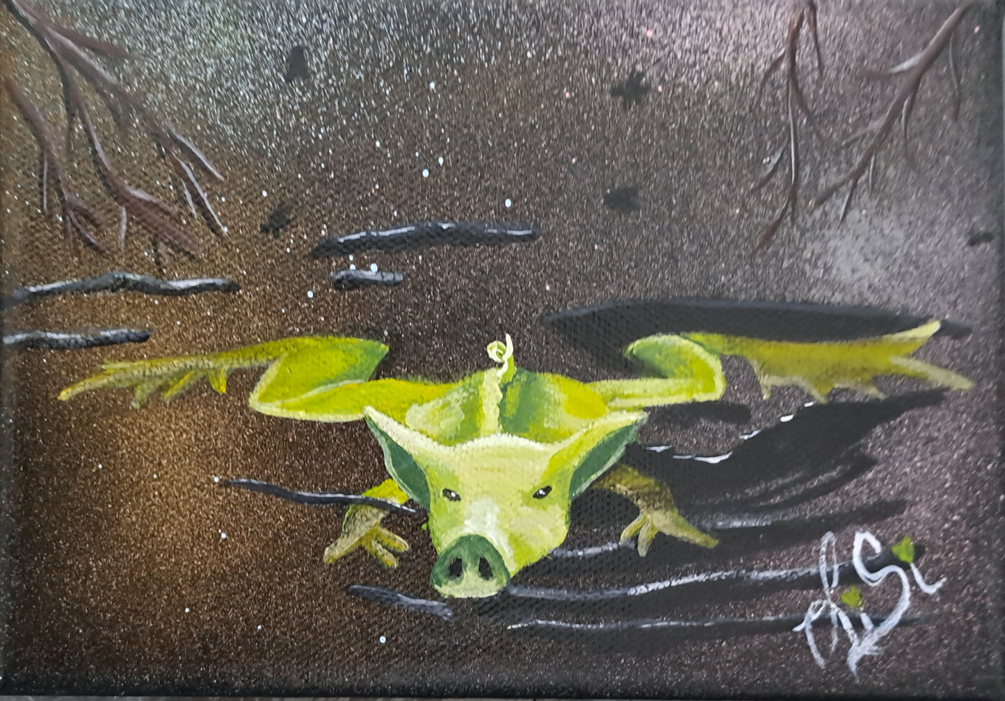 Tête de Cochon – Tableau Animalier Surréaliste, Peinture Acrylique sur Toile