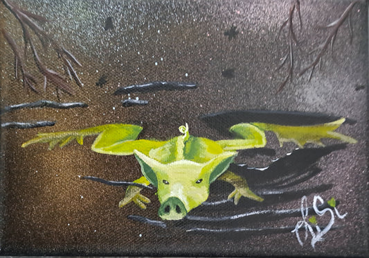 Tête de Cochon – Tableau Animalier Surréaliste, Peinture Acrylique sur Toile